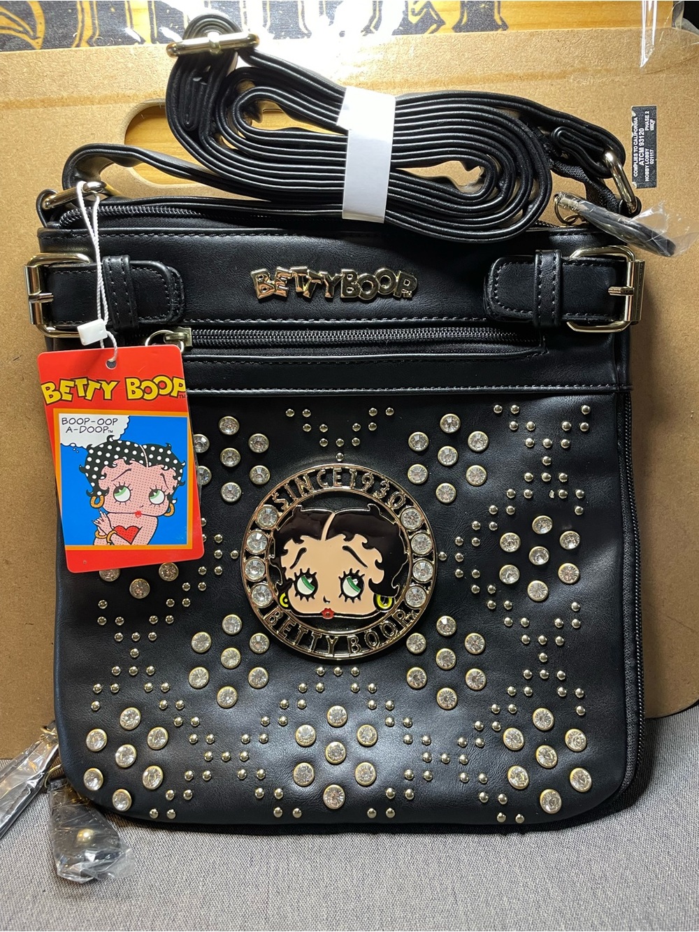 Betty Boop Black Crossbody with Crystal Stud Accents